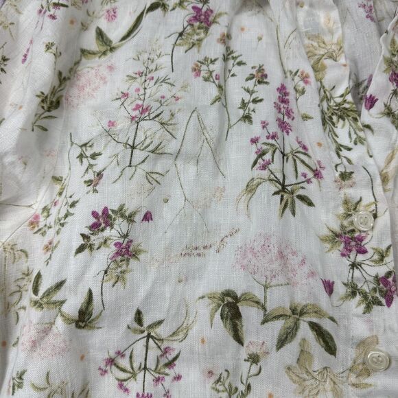 Saks Fifth Avenue Shirt Womens Medium White Floral Linen Button Front Blouse - Picture 4 of 9